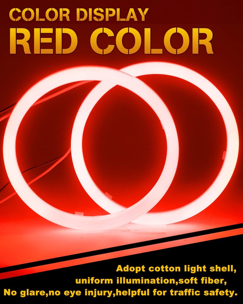 QasimLED 110MM Red Angel Eyes 78SMD COB LED Driving Light DRL Halo Ring Day Decorative Warning Lights 9-30V DC,1 Pair - Image 2